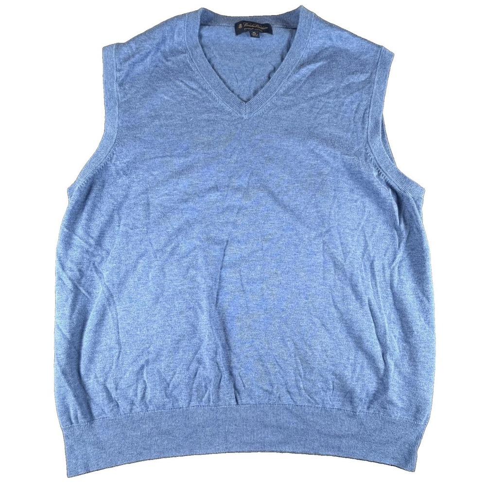 Brooks Brothers Sweater Vest Mens XL Blue Supima Cotton Knit V-Neck Pullover